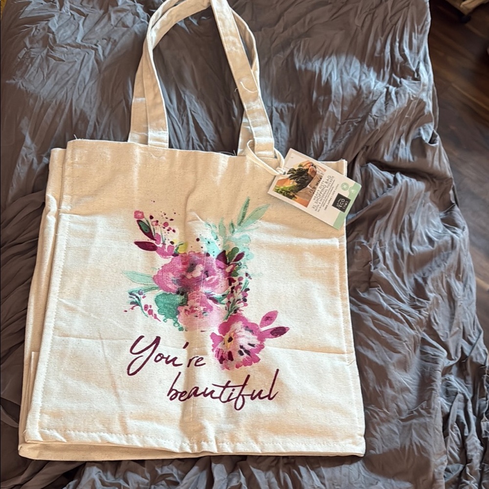Floral Canvas Tote Bag - Cream
